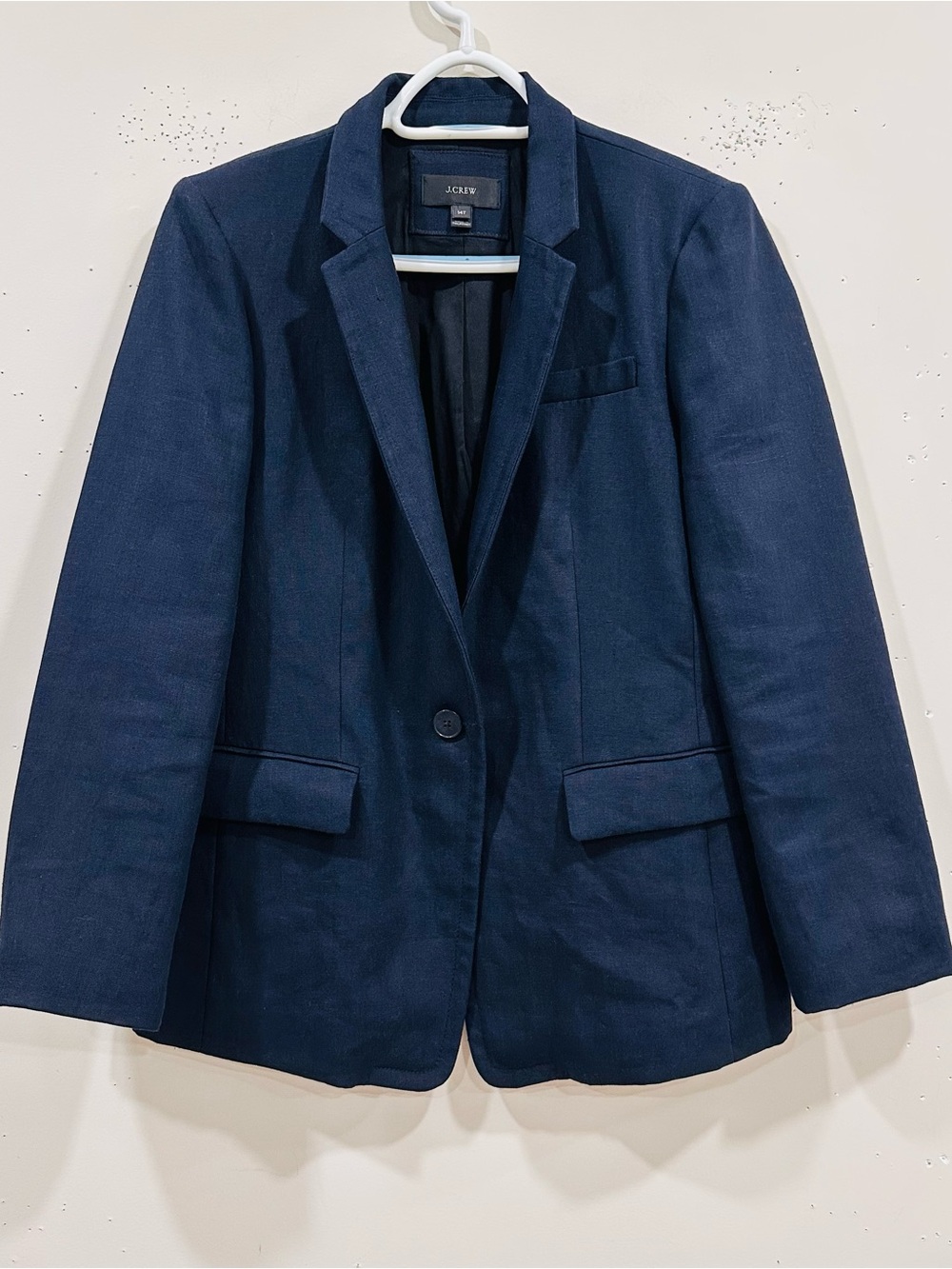 J.Crew Navy 100% Linen Blazer Tailored Single Button Suit Jacket Casual  Size 14